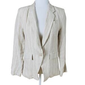 Olivaceous Size S Women's Striped Blazer Jacket Beige One Button Linen Career